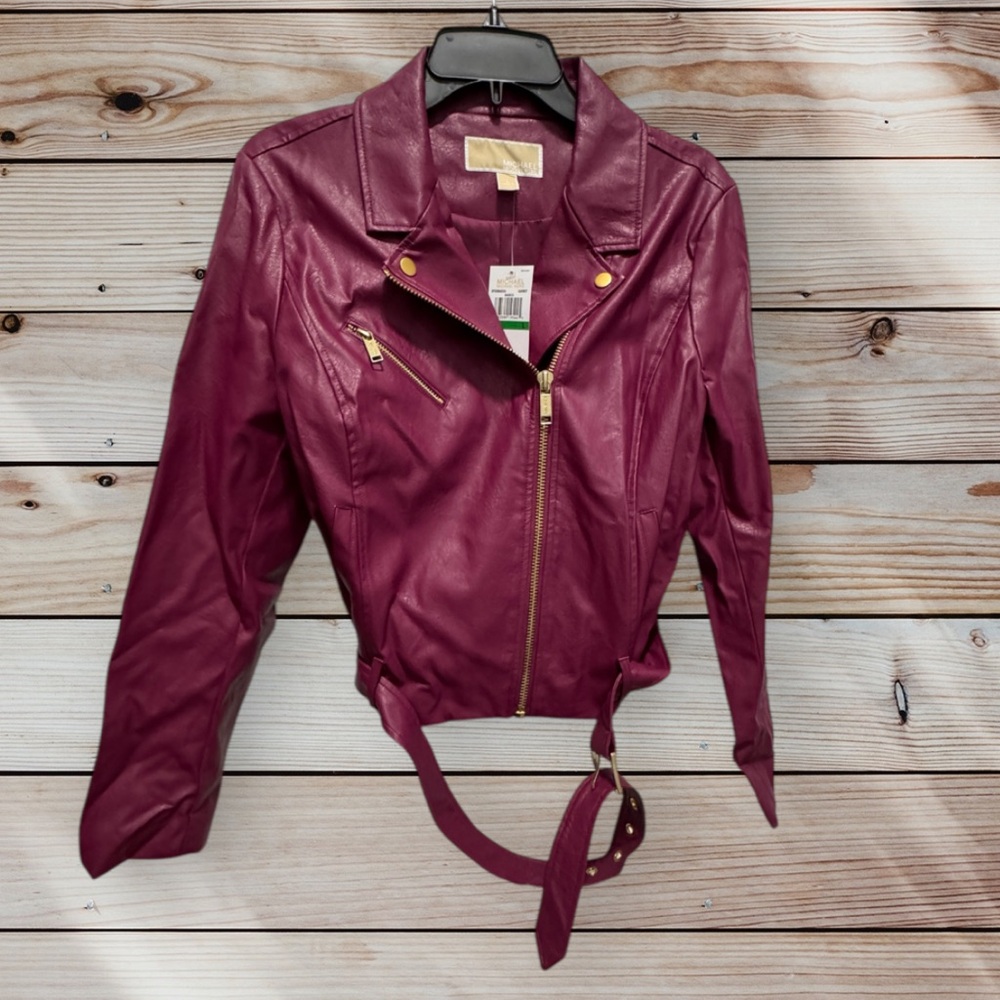 Michael Michael Kors size large garnet faux leather moto jacket NWT